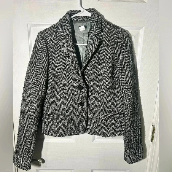 J. Crew Jackets & Blazers - J. Crew Black White Tweed Herringbone Blazer Fully Lined Size 6